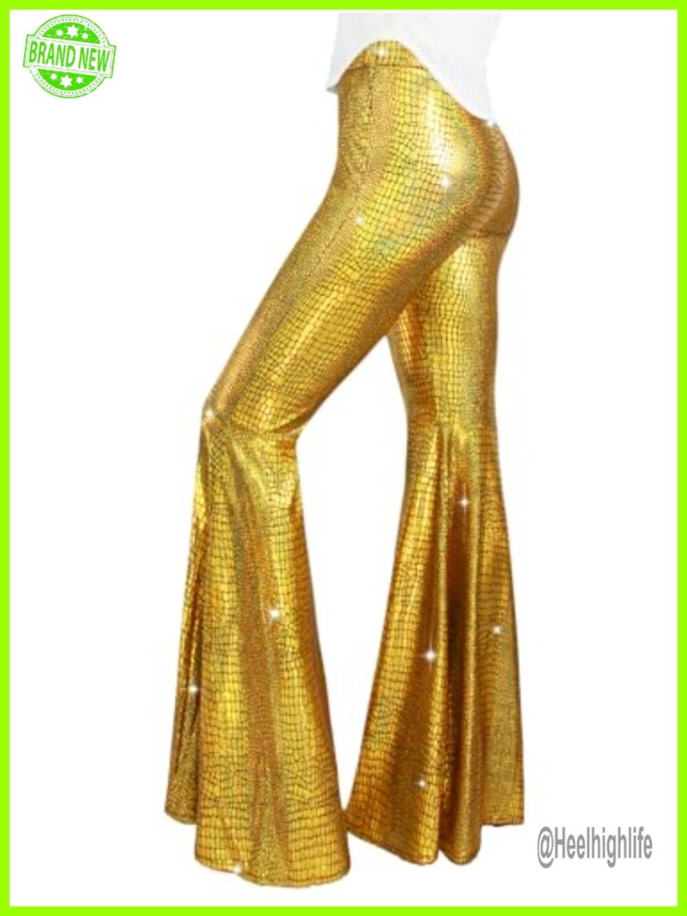 Sequin Flare Pant High Waisted Bell Bottom Glitter Trousers Night Out Clubwear
